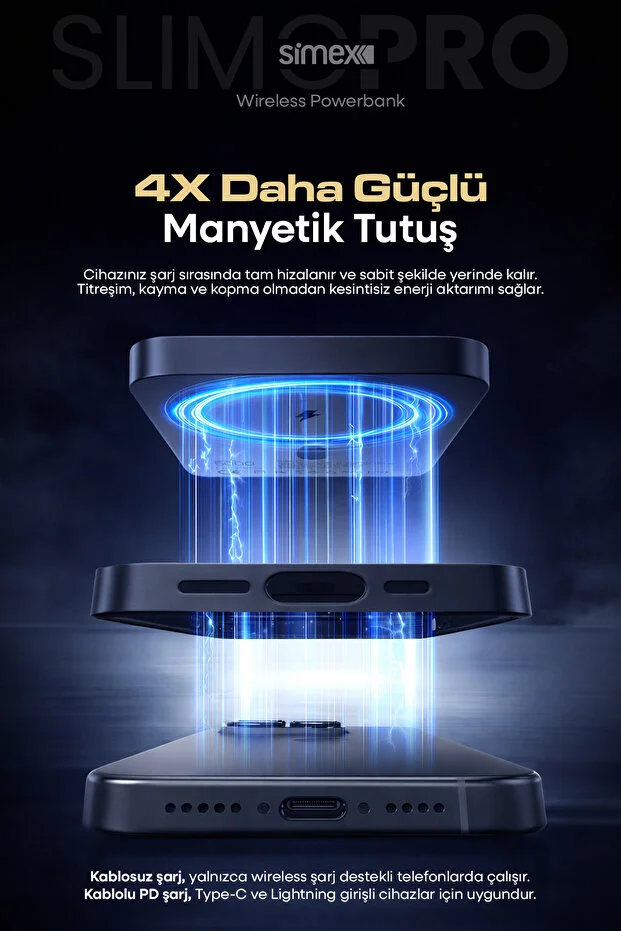 Simex Ultra Slim Magsafe Powerbank 5000 mAh - 20W PD Hızlı Şarj Taşınabilir Batarya